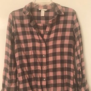 Pink and Grey Plaid Shirt